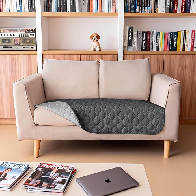 gogobunny 100% Double-Sided Waterproof Dog Bed Cover Pet Blanket Sofa Couch Furniture Protector for Puppy Large Dog Cat, Reversible (32x53 Inch (Pack of 1), Dark Grey/Light Grey)