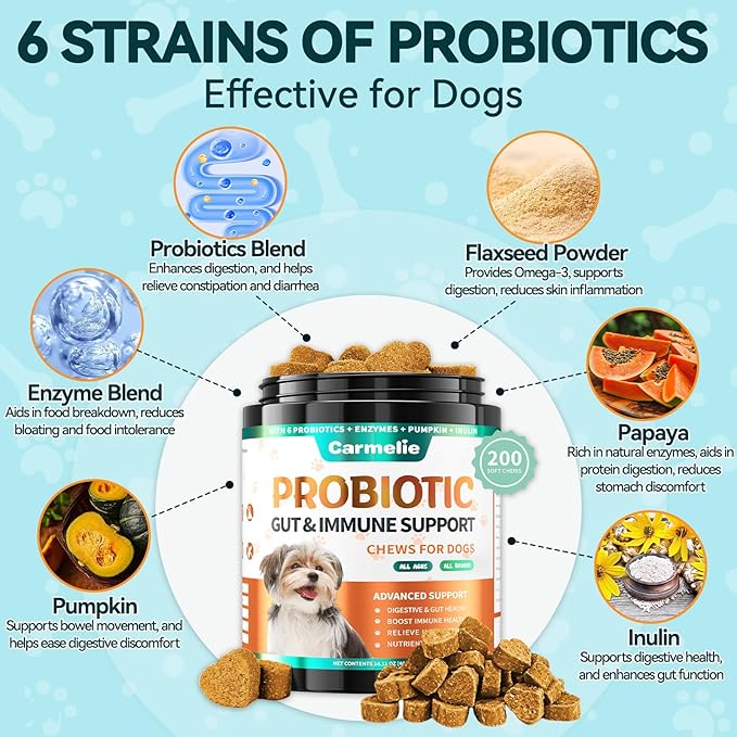 Probiotics for Dogs, Dog Probiotics for Yeast, Itchy Skin and Itchy Ears, Allergies, Immunity, Dog Gut Health Probiotic for Digestive Enzymes & Prebiotics for Diarrhea & Gas Relief (Chicken, 200 Chew)