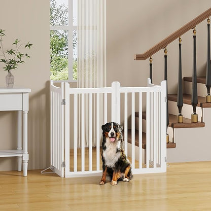 Yaheetech 36" H Extra Tall Freestanding Pet Gate 4-Panel Wooden Dog Fence with 2 Support Feet Folding Dog Gate for Indoor, Stairs, Doorways, Halls, Kitchen Wooden Pet Barrier White, 79.5" L x 36" H