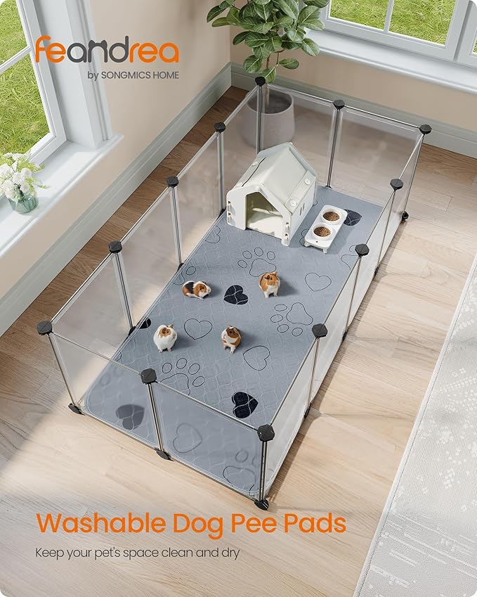 Feandrea Washable Dog Pee Pads, 2 Pack, Reusable Dog Pads, 48 x 24 Inches, L, Waterproof Pet Training Pads, Leakproof, Non-Slip, Super Absorbent, for Guinea Pig, Hamster, Gray UPTD024G01