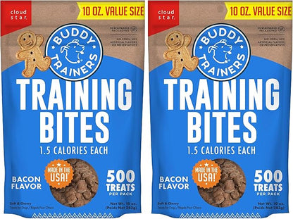 Buddy Biscuits Trainers 10 oz. Pouch of Training Bites Soft & Chewy Dog Treats Made with Bacon Flavor (Pack of 2)