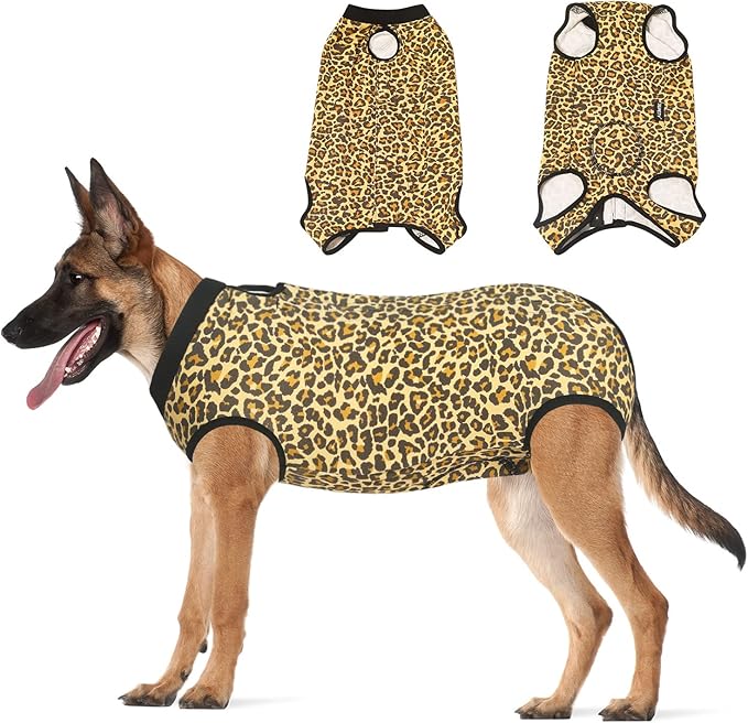 Jiupety Dog Surgical Recovery Suit Adjustable, Not Fit Slim and Long Body, Dogs Suit for Surgery Recovery, XL Size, Anti-Licking Surgical Dog Onesies, Leopard