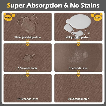 Pet Feeding Mat-Absorbent Dog Mat for Food and Water Bowl-Dog Accessories Pet Supplies-Dog Water Bowl for Messy Drinkers-No Stains Quick Dry Dog Water Dispenser Mat (12"x19", Brown)