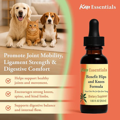 Kan Herb Company Benefit Hips and Knees Formula – Traditional Chinese Herbal Blend for Dogs and Cats to Support Joint Comfort, Mobility, & Digestive Balance, Liquid Herbal Supplement for Pets, 1 fl oz
