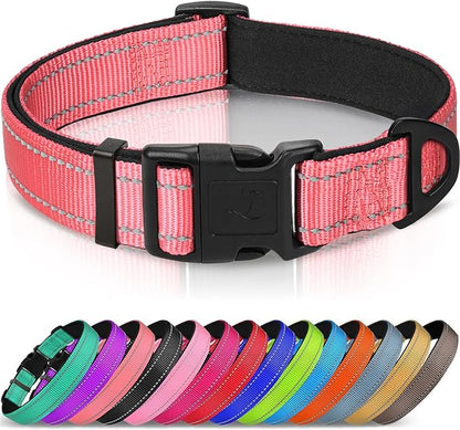 Joytale Reflective Dog Collar, Soft Neoprene Padded, Metal D-Ring, Nylon Pet Collar Adjustable for Extra Large Dogs, Neon Pink, XL