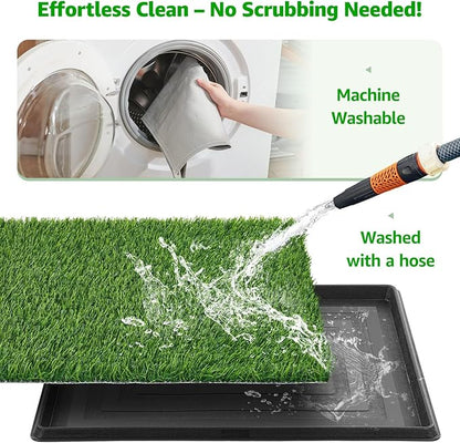 Dog Grass Pad with Tray, 45”×29” Large Dog Litter Boxes with Artificial Grass, Reusable Washable Pee Pads for Dogs, Indoor Outdoor Pet Toilet Puppy Training Potty for Balcony