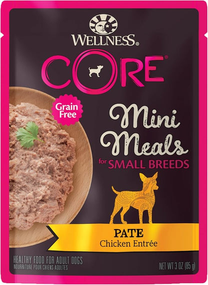 Wellness CORE Small Breed Mini Meals Pate Adult Wet Dog Food, Grain Free, Natural, Chicken Entrée Recipe, 3 oz, Pack of 12 Pouches