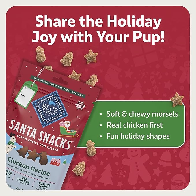 Blue Buffalo Santa Snacks Soft-Moist Dog Bits for Training, Chicken, 4.5-oz Bag