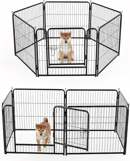 NEWBULIG Dog Playpen for Indoor 24 Inch 6 Panels - Portable Heavy Duty Metal Pet Exercise Pen with Door, Foldable Small Dog Puppy Playpen Fence for Outdoor RV, Camping, Yard, Garden