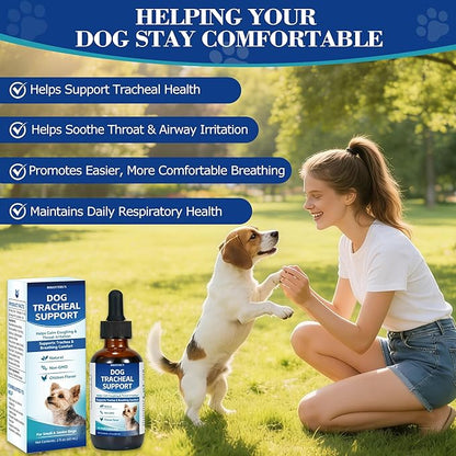 Dogs Tracheal Collapse, 2 FL OZ Trachea Cough Elixir, Natural Herbal Support Drops Helps Reduce Dry Honking Cough, Wheezing & Throat Irritation, Promotes Respiratory Comfort (Chicken Flavor)