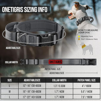 OneTigris Tough Dog Collars, Tactical Dog Collar with Handle, Milltary Adjustable Dog Collar with Heavy Duty Metal Buckle for Training (Large,Gray)