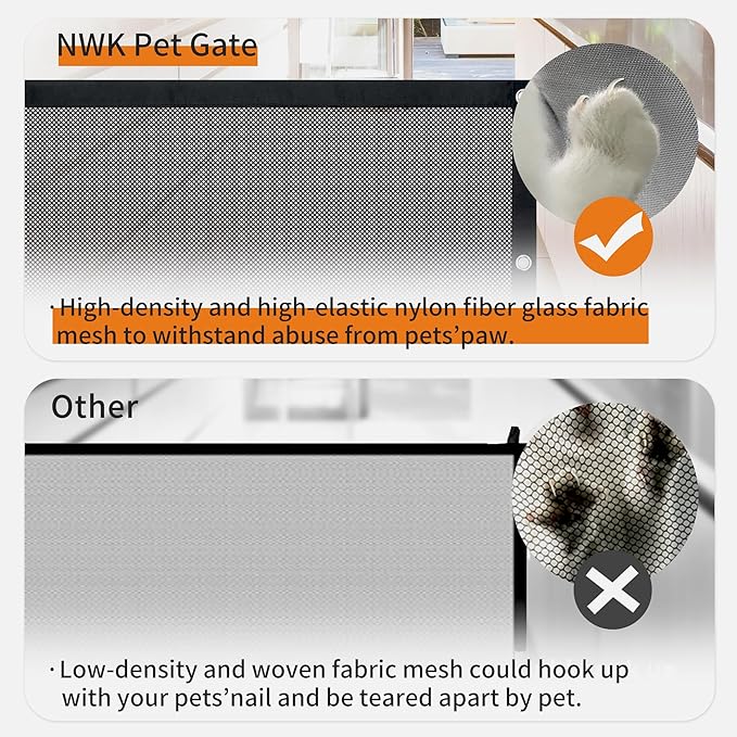 NWK Magic Dog Gate for Stairs Pet Gate for The House Providing a Safe Enclosure for Pets to Play and Rest, 6 Hooks Design (120'' X 30'')