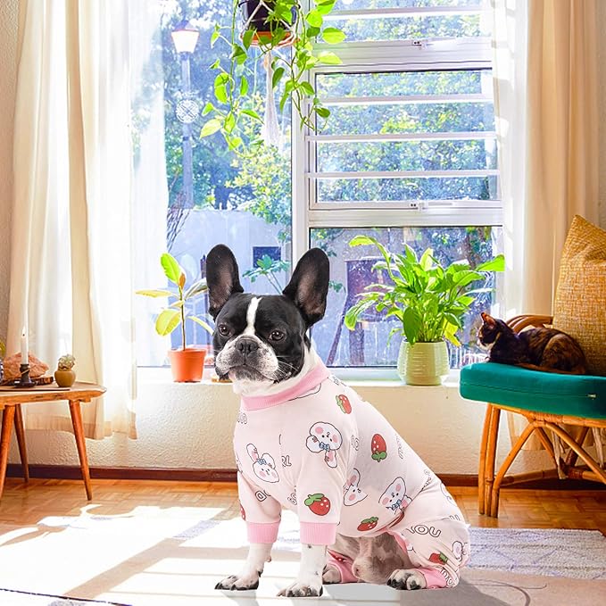 Dog Recovery Suit for Surgery Small Medium Dogs Onesie, Cute Soft Dog Pajamas Bodysuit Cone Alternative Prevent Licking Dog Recovery Suit Female Male (Medium, Bunny Strawberry)