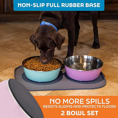 Master Pet Supply Stainless Steel Dog Bowls Set of 2 (128 Oz Each) with Non-Slip Rubber Base - Rose Quartz - Basic Dog Food Bowl Water & Food Bowls for Small Medium Large Dogs & Cats, Metal Dish