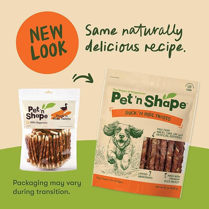 Pet 'n Shape Hide Twists – Duck Wrapped Rawhide Dog Treats - Small Twist - 2 Pounds