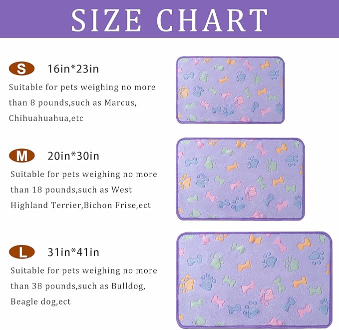 1 Pack 3 Blankets Super Soft Fluffy Premium Fleece Pet Blanket Flannel Paw Printed Throw for Dog Puppy Cat(Large 41x31'', Purple, Pink, Brown)