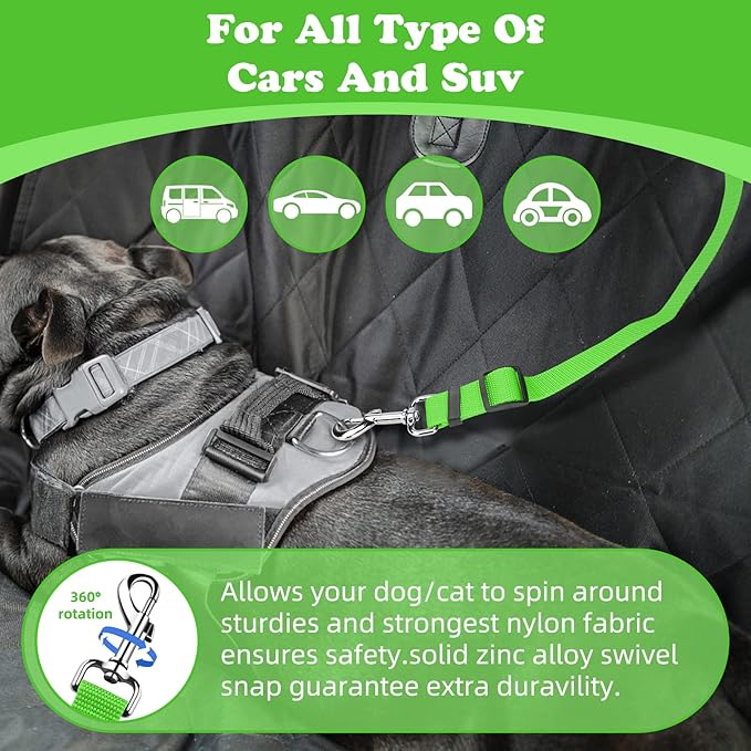 BWOGUE Pet Dog Cat Seat Belts, Car Headrest Restraint Adjustable Safety Leads Vehicle Seatbelt Harness (1 Pack, Green, Not Elastic)
