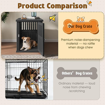 Bifanuo Dog House 30-Inch Dog Crate Furniture, Heavy Duty Dog Crate for Small Dog, Lockable Indoor Outdoor Dog Kennel & End Table, Decorative Plastic Pet Cage (Black)