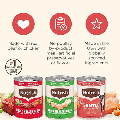 Nutrish Gentle Digestion and Whole Health Blend Premium Paté Variety Pack Wet Dog Food,13 oz. Can,Packaging May Vary (Rachael Ray),(Pack of 24)