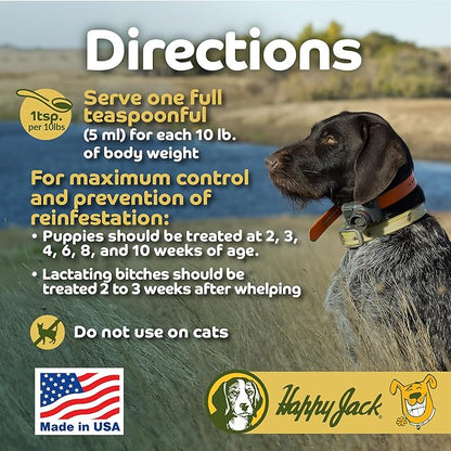 Happy Jack Liqui-Vict 2X Liquid Dog Dewormer for Large, Medium & Small Breeds (2 oz), Wormer Removes Roundworms & Hookworms, for Puppies to Seniors to Lactating Moms