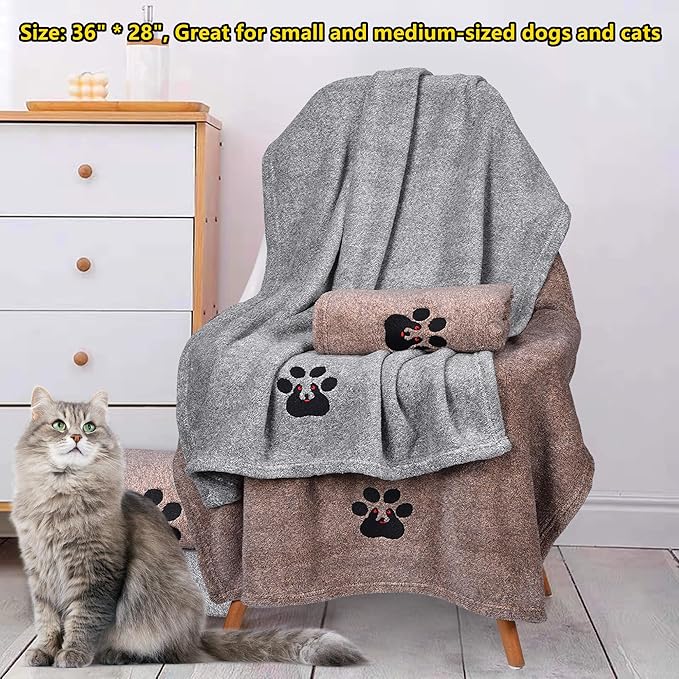 Dogvingpk Dog Towel - Pack of 4 - Super Absorbent Soft Microfiber Pet Bath Grooming Towels for Drying Dogs and Other Pets (M-36" * 28", 2Grey and 2Brown)