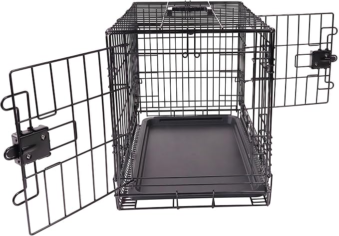 Amazon Basics Portable, Foldable Metal Wire Dog Crate with Removable Tray, Double Door, Divider Panel, Easy to Assemble, 30 x 19 x 21 in, Black