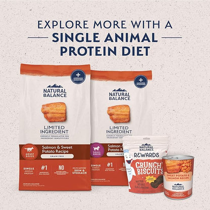 Natural Balance Limited Ingredient Grain Free Salmon & Sweet Potato Dry Dog Food for Small Breed Adults, Sensitive Stomach, 12 lb