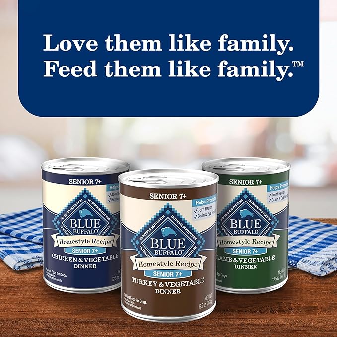 Blue Buffalo Homestyle Recipe Senior 7+ Turkey and Lamb Wet Dog Food for Senior 7+ Dogs, 12.5 oz. Cans, 6 Count Variety Pack