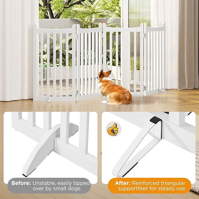 Yaheetech 36" H Extra Tall Freestanding Pet Gate 4-Panel Wooden Dog Fence with 2 Support Feet Folding Dog Gate for Indoor, Stairs, Doorways, Halls, Kitchen Wooden Pet Barrier White, 79.5" L x 36" H