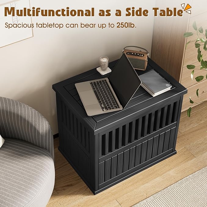 Bifanuo 30-Inch Dog Crate Furniture, Heavy Duty Dog Crate for Medium and Small Dog, Lockable Indoor Outdoor Dog Kennel & End Table, Decorative Plastic Pet Cage (Classic Black, 29.5" x 21"x 25.2")