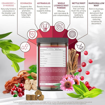 Strawfield Pets Cranberry Bladder & UTI Chews for Dogs D-Mannose + Vitamin C for Urinary Tract Support Bacon Flavored Soft Chews 120 softchews