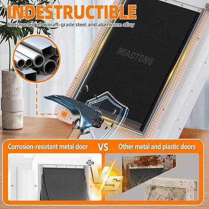 MIAOTONG 3-Flap Cat Door for Wall, Double Magnetic Flaps Dog Door for Wall, Aluminum Lock Doggy Door,Steel Frame and Telescoping Tunnel Dog Doors and Cat Door(Pets Up to 12 Lb) -Small