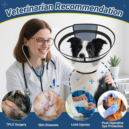 Dog Cone to Stop Licking, Clear Recovery Collar with Detachable Zipper, Sturdy Elizabethan Collar for Large Medium Small Dogs, Soft Adjustable Cone After Surgery Patented, Black XL