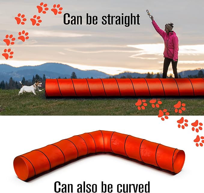 Houseables Dog Agility Tunnel, Dog Tunnel, Agility Equipment, 18 Feet, Puppy Obstacle Course, Crawling, Pet Playground, Small, Medium, Large, Indoor/Outdoor, Play, Pop Up Set, Exercise Tube, Toy, Red