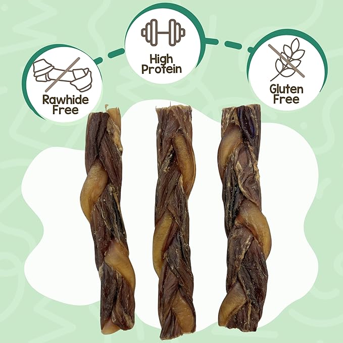 Nature Gnaws Braided Bully Twists for Dogs 5-6" (3 Count) - Long Lasting for Small and Medium Dogs - Natural Beef Dog Chew Bones