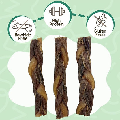 Nature Gnaws Braided Bully Twists for Dogs 5-6" (3 Count) - Long Lasting for Small and Medium Dogs - Natural Beef Dog Chew Bones