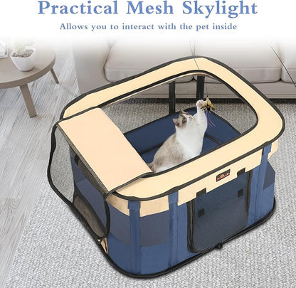 Dog Playpen, Pet Playpen, Foldable Kitten cage Puppy Play Pen, Portable Dog Kennel Tent Crate, Indoor Outdoor Travel Camping Use for Small Animals with Carrying Case (Blue S)