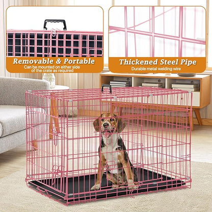 Dog Crate, Folding Portable Outdoor Large Two Door Metal Cat Dog Cage with ABS Tray LC Panel Floor Protecting Feet Wire Animal Pet Dog Kennel with Divider