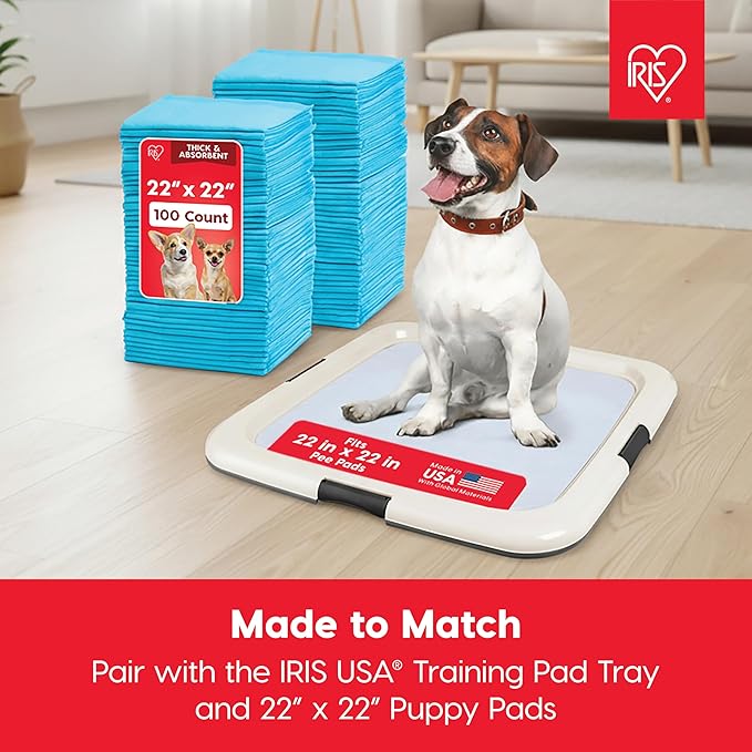 IRIS USA Pee Pad Holder for Dogs and Puppies, Potty Training Tray with Secured Latches, Non-Skid Feet, Leak Protection, Easy Clean Surface, Fits 22"x 22" Puppy Pads Size or Larger, Dark Gray
