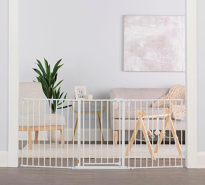 Regalo Safety 28"-76” Super Wide Configurable Baby Gate for Doorways & Open Spaces, 3-Panel Wall Mounted Safety Gate with Door for Babies, Toddlers & Pets, Includes Wall Mount Hardware