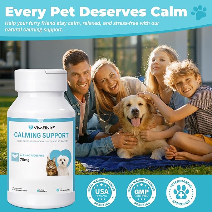 Dog Calming Capsule Calming Support Supplement for Small Dogs and Cats, Helps Promote Relaxation and Reduce External Stress Factors, Daily Behavioral Support and Anxiety Relief for Dogs and Cats, 75mg