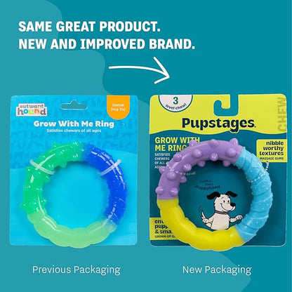 Grow-with-Me Ring Dog Chew Toy, Durable Rubber, 3 Texture Zones, Teething Puppies & Small Dogs, 4.7”