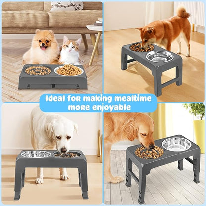 URPOWER Raised Dog Bowls 4 Height Adjustable Elevated Bowl Stand with Stainless Steel Water Bowl Non-Slip Dog Food Bowls Stand for Small Medium Large Dogs and Pets