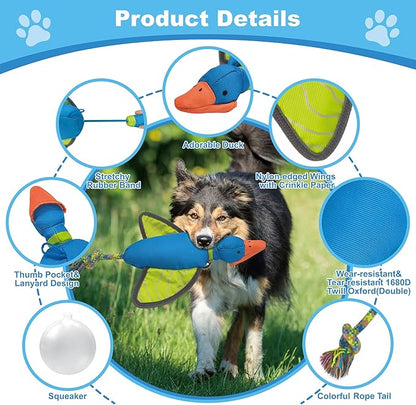 Duck Oxford Launching Flying Dog Toy with Rope Slingshot Chase Fetch Training Interactive Dog Toy Durable Stuffed Animal Crinkle Dog Squeaky Toy for Medium Large Dogs Toy Gift 43cm/16.93in