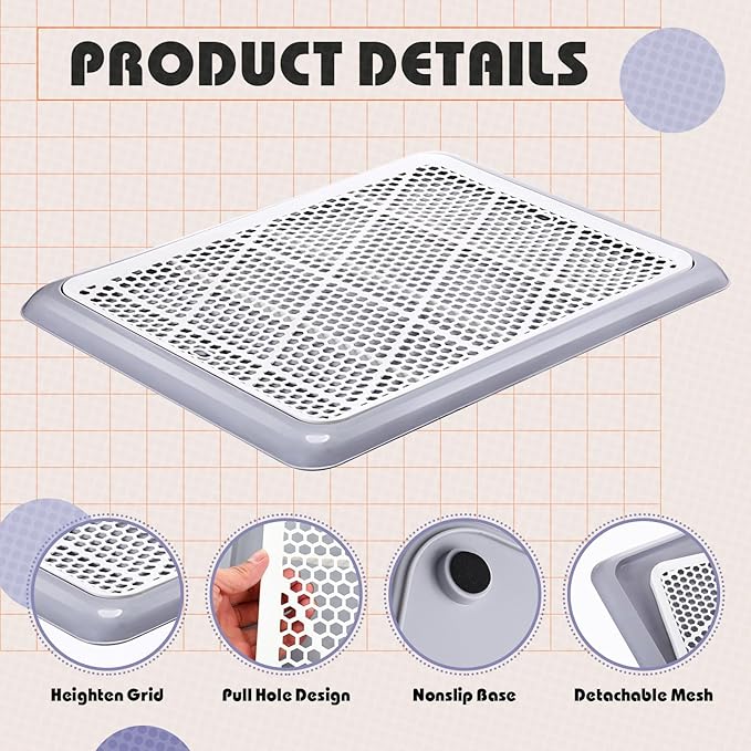 Mifoci 2 Pcs Dog Potty Tray Mesh Puppy Training Pad Holder Floor Protection Portable Pee Pad Pet Toilet Training Tray Litter Box Corner for Medium and Large Dogs (19.7 x 14.2 Inch,Gray)