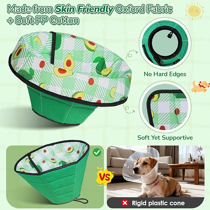 Soft Dog Cone Collar After Surgery: Foldable Long Comfortable Comfy Fabric Recovery Shame Elizabethan Stop Licking Small Medium Large Dogs (Green, S)