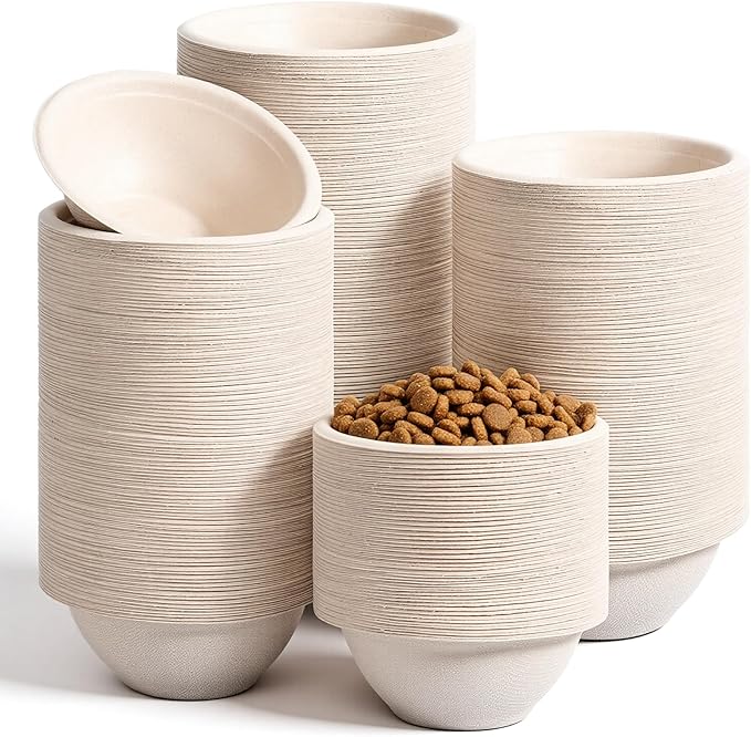 250 Pcs Disposable Pets Bowls Bulk Compostable Pets Feeding Bowls Thickened Disposable Pet Bowl Paper Dog Travel Bowl for Small Dogs Puppy Cat, Leakproof Pet Feeding and Watering