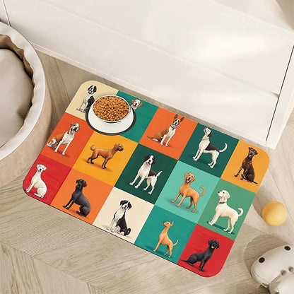 Cute Dog Cat Food Mat,Absorbent Pet Feeding Mat for Food and Water,Non-Slip Dog Bowl Mats Floor Protector 12"x20"