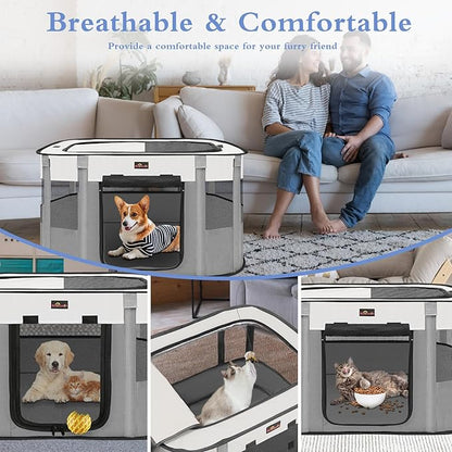 Dog Playpen, Pet Playpen, Foldable Kitten cage Puppy Play Pen, Portable Dog Kennel Tent Crate, Indoor Outdoor Travel Camping Use for Small Animals with Carrying Case (Grey S)