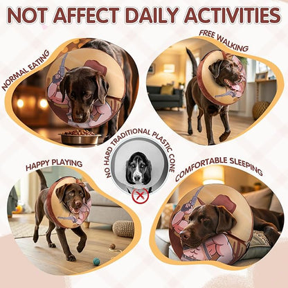 EXPAWLORER X-Large Widen Soft Dog Cone Collar - Inflatable Dog Neck Donut Collar Alternative After Surgery to Stop Licking,Adjustable Protective Recovery E Collar(Cow boy)